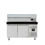 Vaiotec Gastro-Pizzakühltisch, 2-türig schwarz inkl. Gastro-Kühlaufsatz GN 1/3, 1510 × 800 mm