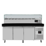 Vaiotec Gastro-Pizzakühltisch, 3-türig schwarz inkl. Gastro-Kühlaufsatz GN 1/3, 2020 × 800 mm