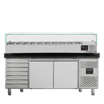 Vaiotec Gastro-Pizzakühltisch, 2-türig & 7 Schubladen schwarz inkl. Gastro-Kühlaufsatz GN 1/4, 2020 × 800 mm
