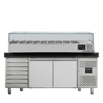Vaiotec Gastro-Pizzakühltisch, 2-türig & 7 Schubladen schwarz inkl. Gastro-Kühlaufsatz GN 1/3, 2020 × 800 mm