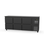 Vaiotec Topline Gastro-Barkühltisch schwarz, 6 Schubladen, 2025 × 530 mm