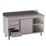 Vaiotec Topline Gastro-Arbeitsschrank, 2 Schiebetüren, 3 Schubladen links & Aufkantung, 1600 × 700 mm