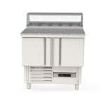 Vaiotec Topline Gastro-Belegstation, 2-fach mit Türen, eckiger Glasaufsatz, GN 1/6, 925 × 700 mm