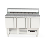 Vaiotec Topline Gastro-Belegstation, 3-fach mit Türen, eckiger Glasaufsatz, GN 1/6, 1375 × 700 mm
