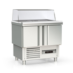 Vaiotec Topline Gastro-Saladette, 2-fach mit Türen, Glasaufsatz gerade, GN 1/6, 925 × 700 mm