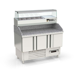 Vaiotec Topline Gastro-Pizzatisch, 3-fach mit Türen, Granitplatte grau, inkl. Gastro-Kühlaufsatz, GN 1/4, 1370 × 700 mm