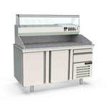 Vaiotec Topline Gastro-Pizzatisch, 2-fach mit Türen, EN 60x40, Schublade, Granitplatte grau, inkl. Gastro-Kühlaufsatz, GN 1/4, 1565 × 800 mm