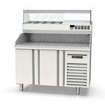 Vaiotec Topline Gastro-Pizzatisch, 2-fach mit Türen, Granitplatte grau, inkl. Gastro-Kühlaufsatz, GN 1/4, 1345 × 700 mm