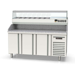 Vaiotec Topline Gastro-Pizzatisch, 3-fach mit Türen, Granitplatte grau, inkl. Gastro-Kühlaufsatz, GN 1/4, 1795 × 700 mm
