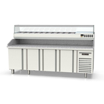 Vaiotec Topline Gastro-Pizzatisch, 4-fach mit Türen, EN 60x40, Granitplatte grau, inkl. Gastro-Kühlaufsatz, GN 1/4, 2545 × 800 mm