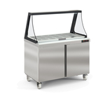 Vaiotec Topline Gastro-Zubereitungstisch, 2-fach mit Türen, Glasklappdeckel, auf Rollen, GN 1/6, 1228 × 830 mm