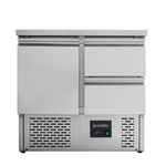 Vaiotec Gastro-Kühltisch Mini, 2-fach – mit 1 Tür & 2 Schubladen, 900 × 700 mm