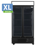 Vaiotec Topline Gastro-Getränkekühlschrank 2 Türen, 870 Liter XL, mit Leuchtaufsatz schwarz, 1090 × 742 mm