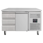 Vaiotec Gastro-Kühltisch, 1 Tür & 3 Schubladen links – Monoblock, 1360 × 700 mm