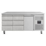 Vaiotec Gastro-Kühltisch, 1 Tür & 6 Schubladen links/mitte – Monoblock, 1795 × 700 mm