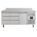 Vaiotec Gastro-Kühltisch, 1 Tür & 6 Schubladen links/mitte inkl. Aufkantung – Monoblock, 1795 × 700 mm