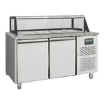 Vaiotec Salattheke, 2-fach mit Türen, Glasaufbau, für 4x GN 1/1 grau, 1500 × 800 mm