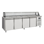 Vaiotec Salattheke, 4-fach mit Türen, Glasaufbau, für 6x GN 1/1 grau, 2500 × 800 mm