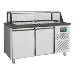 Vaiotec Salattheke, 2-fach mit Türen, Glasaufbau, für 4x GN 1/1 schwarz, 1500 × 800 mm