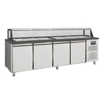 Vaiotec Salattheke, 4-fach mit Türen, Glasaufbau, für 6x GN 1/1 schwarz, 2500 × 800 mm