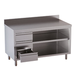 Vaiotec Topline Gastro-Arbeitsschrank, offen, mit 3 Schubladen links, Aufkantung, 1200 × 600 mm