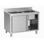 SARO Spülschrank mit Schiebetüren 1400mm, 2 Becken mittig