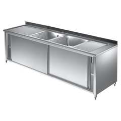 Prismafood Spülschrank 2,0m - 2 Becken  mittig L50xB50xT30cm STD