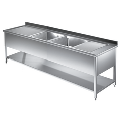 Prismafood Spültisch mit Grundboden 1,8m - 2 Becken  mittig L50xB50xT30cm STD