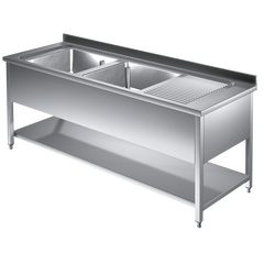 Prismafood Spültisch mit Grundboden 1,8m - 2 Becken  links L50xB50xT30cm STD