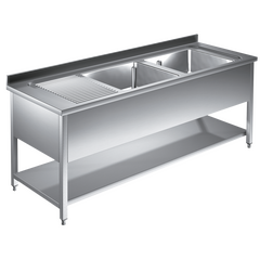 Prismafood Spültisch mit Grundboden 1,6m - 2 Becken  rechts L40xB40xT25cm STD