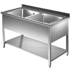 Prismafood Spültisch mit Grundboden 1,4m - 2 Becken  mittig L50xB50xT30cm STD