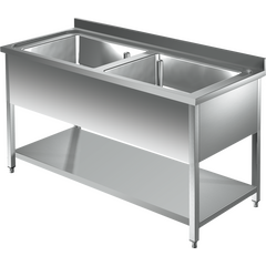 Prismafood Topf - Spültisch mit Grundboden  1,6m - 2 Becken  L70xB50xT35cm STD