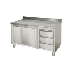 Prismafood Arbeitsschrank 1,8m - mit 3 Schubladen rechts und Aufkantung STD