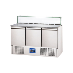 Starline Pizzatisch mit Glasabdeckung, 3-türig, GN 1/1, Aufnahme 8x GN 1/6, 1365x700x1090 mm (BxTxH)