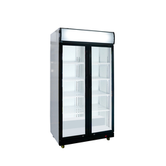 Glastür-Kühlschrank mit Werbedisplay, zwei Flügeltüren, 870x605x1996 (BxTxH)