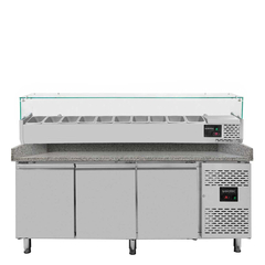 Vaiotec Pizzakühltisch / 3-türig "grau" inkl. Kühlaufsatz GN1/4, 2020 x 800 mm