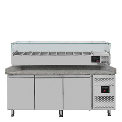 Vaiotec Pizzakühltisch / 3-türig "grau" inkl. Kühlaufsatz GN1/3, 2020 x 800 mm