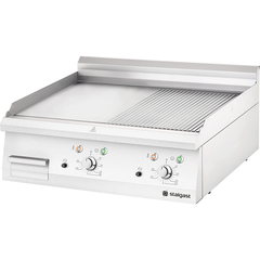 Stalgast Edelstahl Elektro-Griddleplatte als Tischgerät, 800x700 mm, ½ glatte/½ gerillte Grillfläche, Serie 700 ND