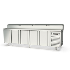 Vaiotec Topline Belegstation / 5-fach mit Türen, Edelstahlaufsatz, GN 1/4, 2695 x 700 mm