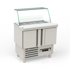 Vaiotec Topline Saladette / 2-fach mit Türen, Glasaufsatz schräg, GN 1/6, 925 x 700 mm