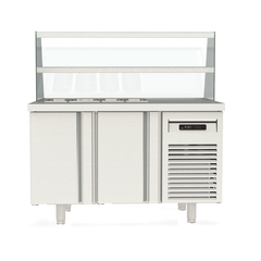 Vaiotec Topline Kebabstation / 2-fach mit Türen, Glasaufsatz mit Zwischenetage, GN 1/3, 1345 x 700 mm