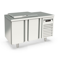 Vaiotec Topline Saladette / 2-fach mit Türen, Edelstahldeckel, GN 1/6, 1345 x 700 mm