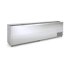 Vaiotec Topline Getränkekühltruhe mit 6 Edelstahlschiebedeckeln, 860 Liter, 2970 x 550 mm