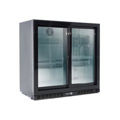 Vaiotec Barkühlschrank schwarz / 2 Glasschiebetüren, Höhe 900 mm, 900 x 520 mm