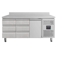 Vaiotec Kühltisch / 1 Tür & 6 Schubladen links/mitte inkl. Aufkantung - Monoblock, 1795 x 700 mm