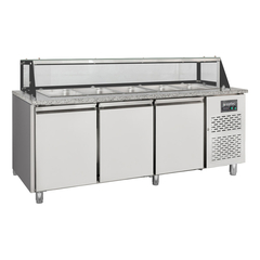 Vaiotec Salattheke / 3-fach mit Türen, Glasaufbau, für 5x GN 1/1 "grau", 2000 x 800 mm