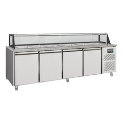 Vaiotec Salattheke / 4-fach mit Türen, Glasaufbau, für 6x GN 1/1 "grau", 2500 x 800 mm