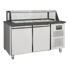 Vaiotec Salattheke / 2-fach mit Türen, Glasaufbau, für 4x GN 1/1 "schwarz", 1500 x 800 mm