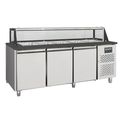 Vaiotec Salattheke / 3-fach mit Türen, Glasaufbau, für 5x GN 1/1 "schwarz", 2000 x 800 mm