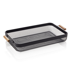 Was Germany Korb, 51 x 26,5 x 7,5 cm, schwarz pulverbeschichtet, Metall, Holz